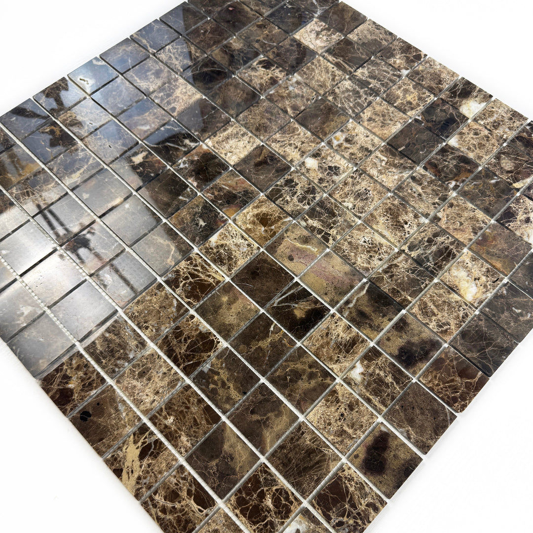 Zen Terra Dark Emperador  Polished Square  Marble Mosaic