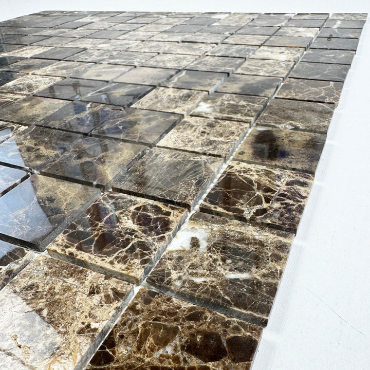 Zen Terra Dark Emperador  Polished Square  Marble Mosaic