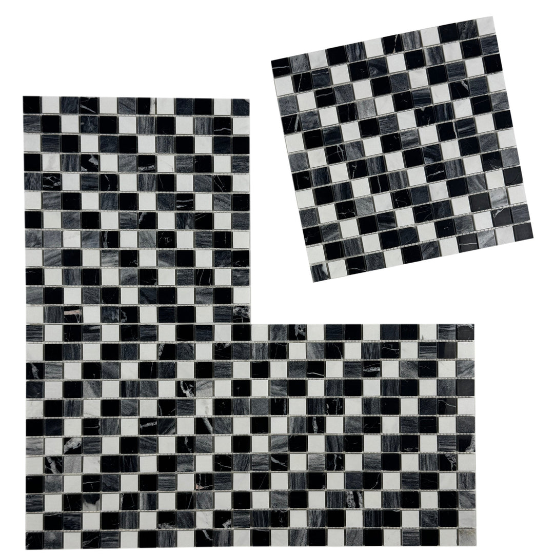 Zen Terra White & Lava Grey & Charcoal Grey Mixed Honed Regular Pattern Square Marble Mosaic