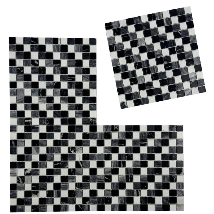 Zen Terra White & Lava Grey & Charcoal Grey Mixed Honed Regular Pattern Square Marble Mosaic
