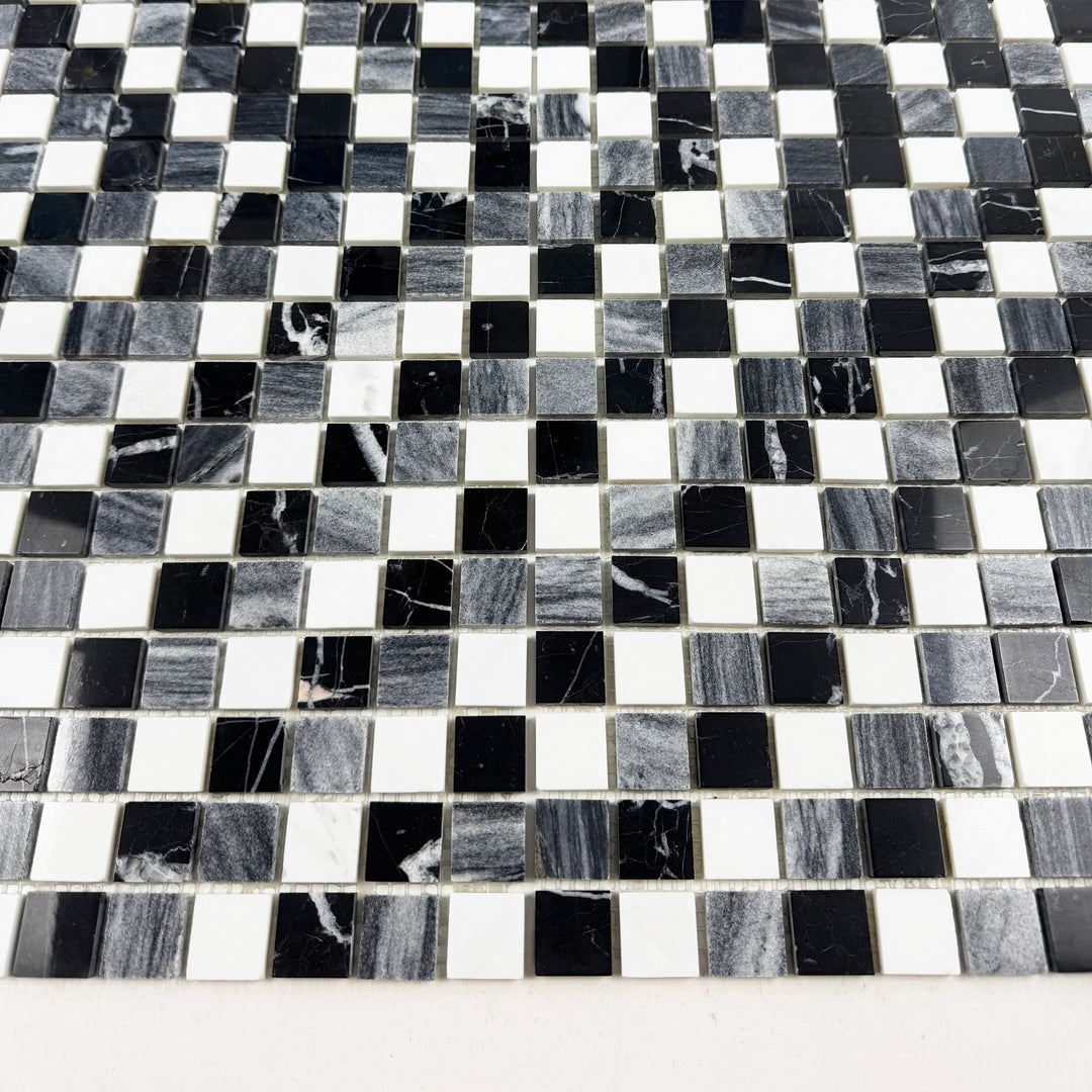 Zen Terra White & Lava Grey & Charcoal Grey Mixed Honed Regular Pattern Square Marble Mosaic