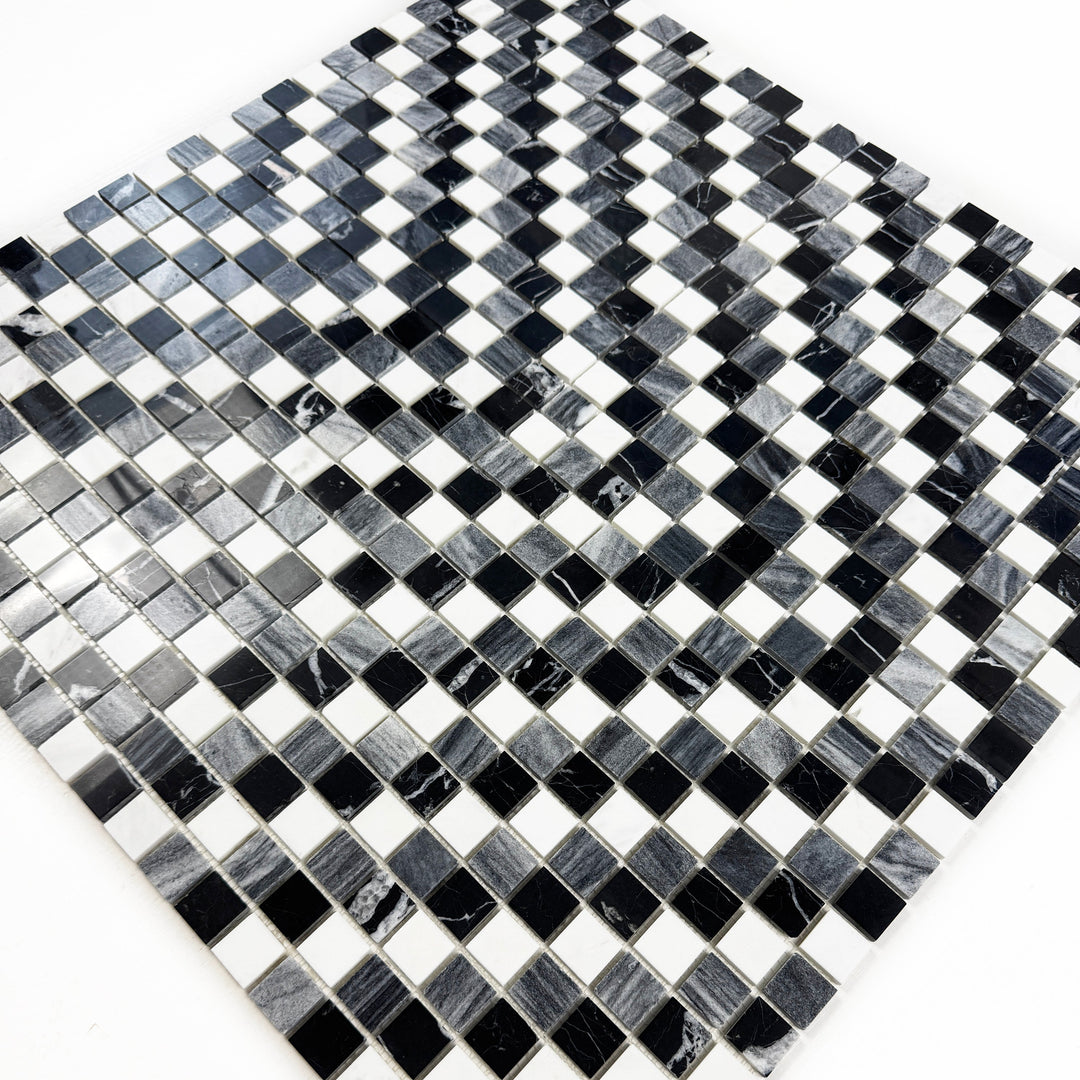 Zen Terra White & Lava Grey & Charcoal Grey Mixed Honed Regular Pattern Square Marble Mosaic