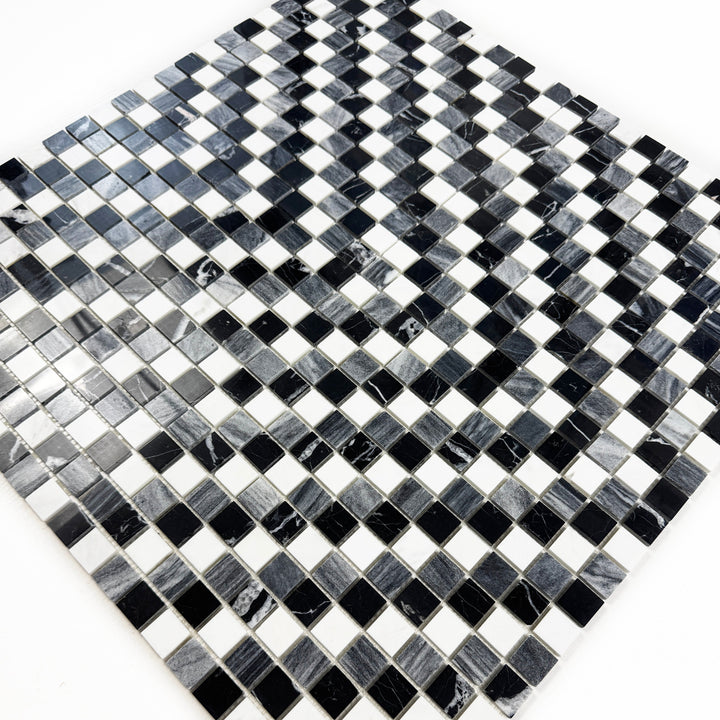 Zen Terra White & Lava Grey & Charcoal Grey Mixed Honed Regular Pattern Square Marble Mosaic