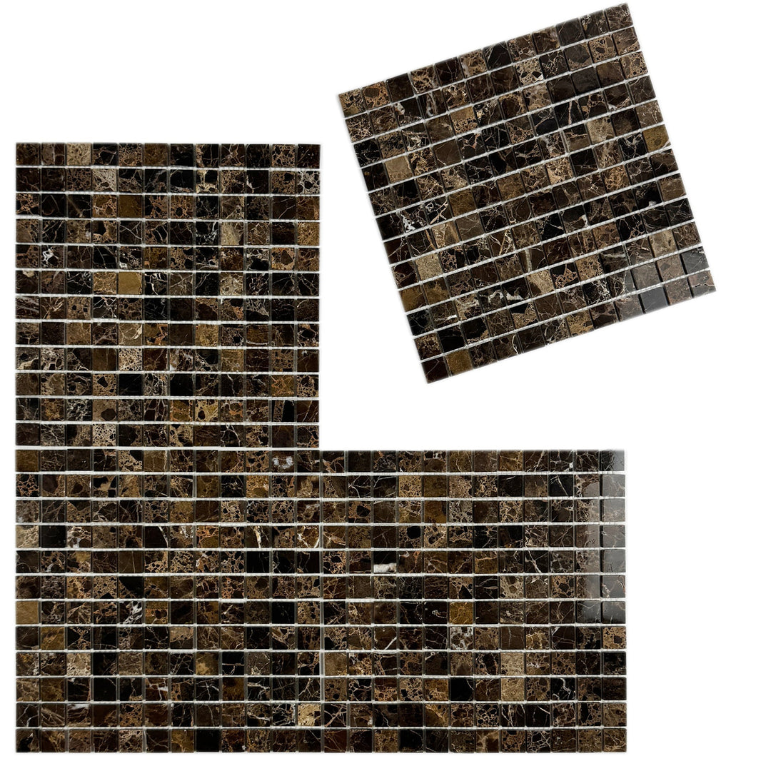 Zen Terra Dark Emperador Polished Square  Marble Mosaic