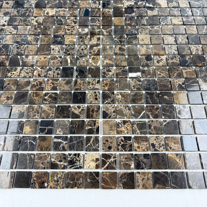 Zen Terra Dark Emperador Polished Square  Marble Mosaic