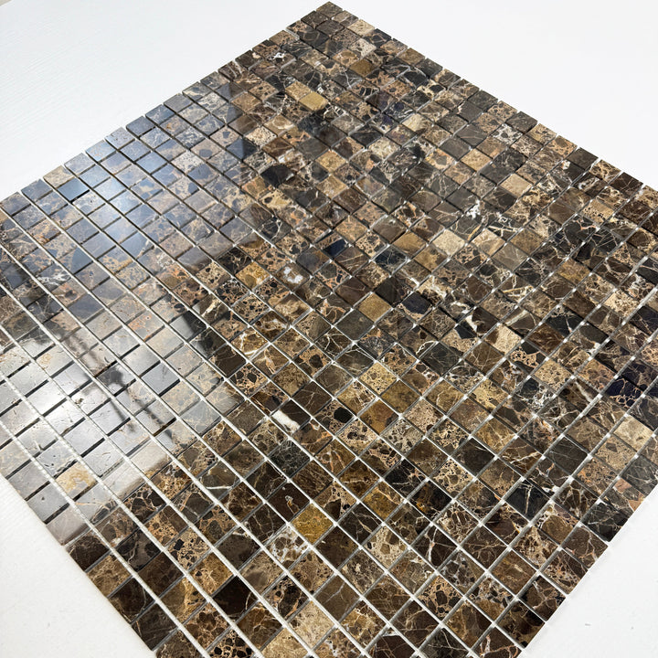 Zen Terra Dark Emperador Polished Square  Marble Mosaic