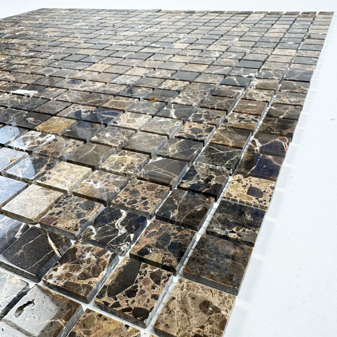 Zen Terra Dark Emperador Polished Square  Marble Mosaic