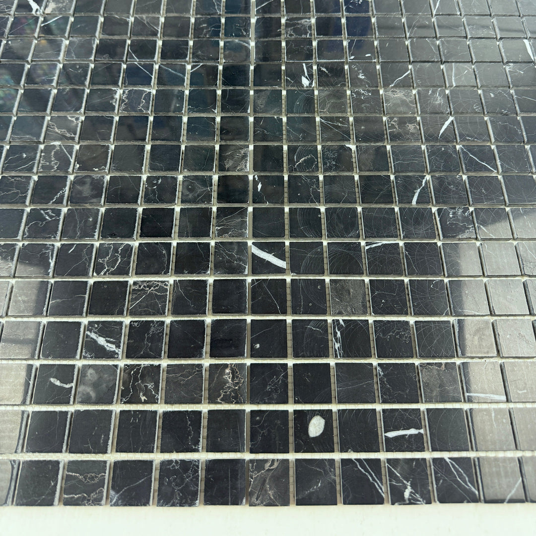 Noir Crest Black Marquina Polished Square  Marble Mosaic