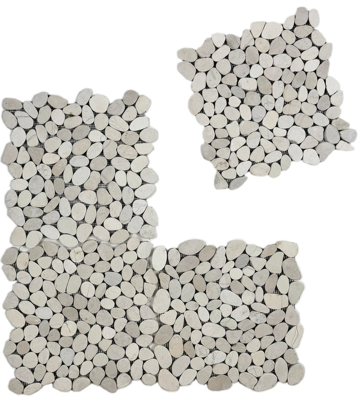Serene Pebble Series Light Beige Semi-Matte Sliced Cutting Long Elliptic Shape Natural Pebble Stone Mosaic