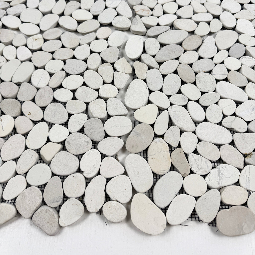 Serene Pebble Series Light Beige Semi-Matte Sliced Cutting Long Elliptic Shape Natural Pebble Stone Mosaic