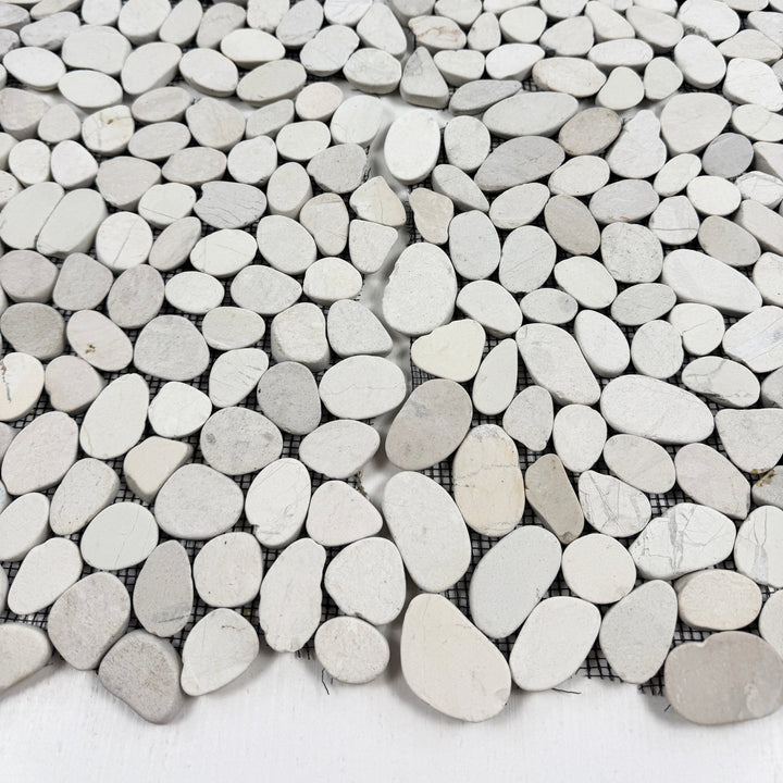 Serene Pebble Series Light Beige Semi-Matte Sliced Cutting Long Elliptic Shape Natural Pebble Stone Mosaic