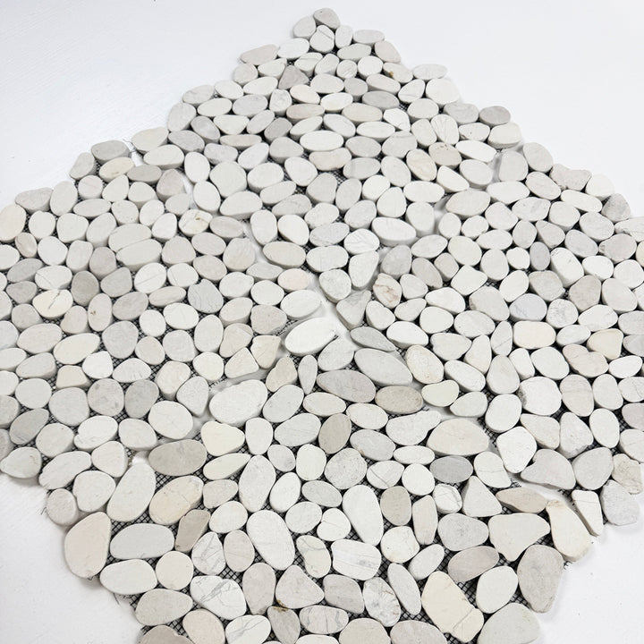 Serene Pebble Series Light Beige Semi-Matte Sliced Cutting Long Elliptic Shape Natural Pebble Stone Mosaic