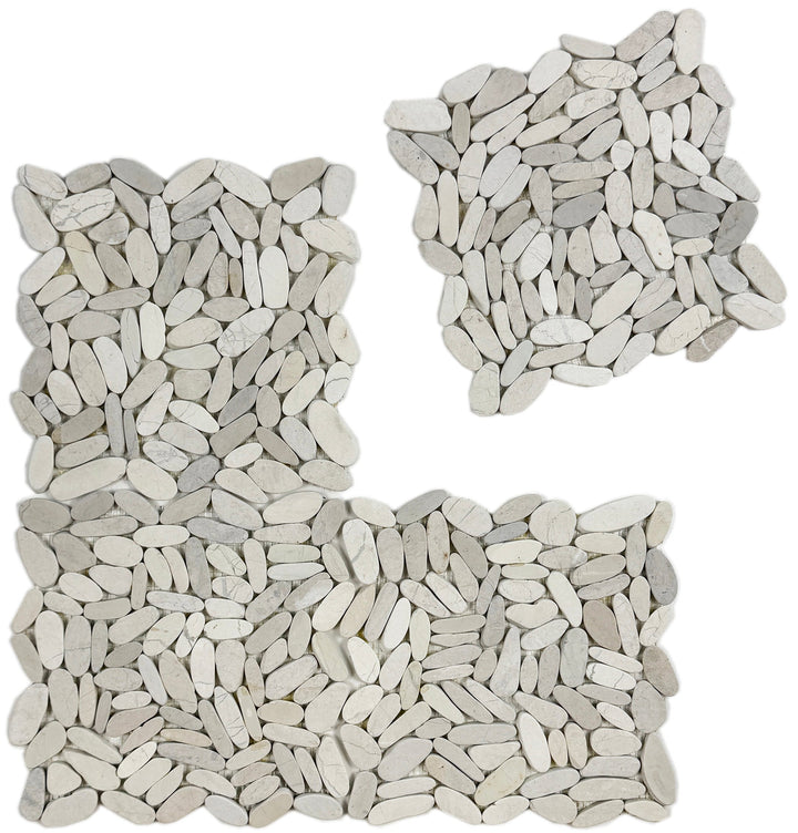 Serene Pebble Series Beige Semi-Matte Sliced Cutting Long Elliptic Shape Natural Pebble Stone Mosaic