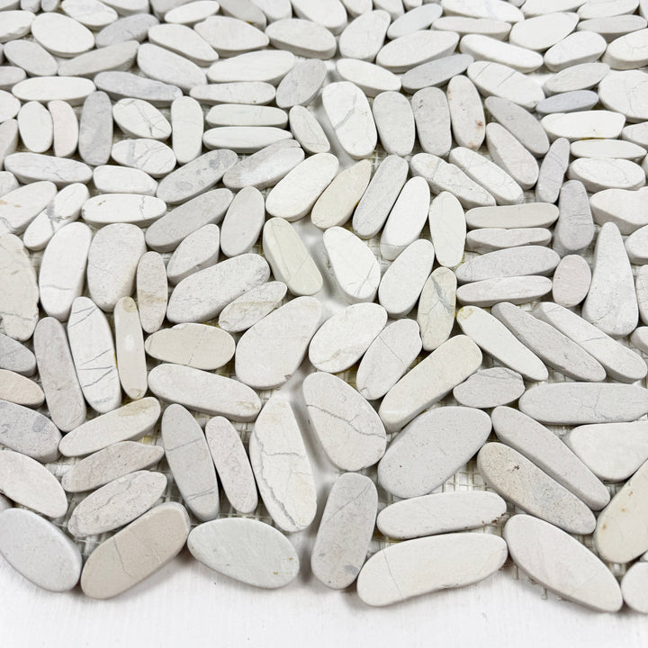 Serene Pebble Series Beige Semi-Matte Sliced Cutting Long Elliptic Shape Natural Pebble Stone Mosaic