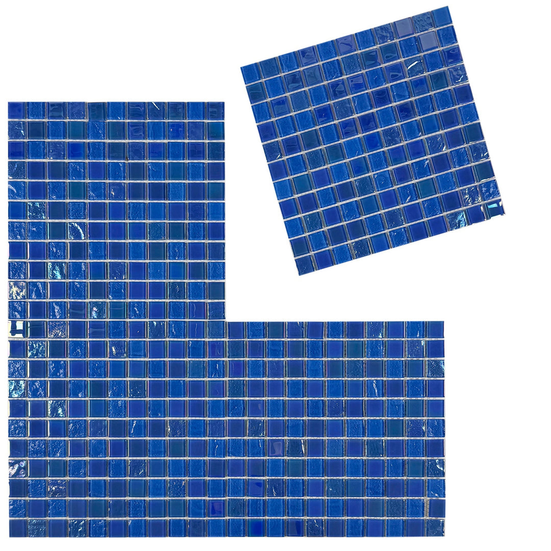 Lustre Flow French Blue Iridescent Mixed Wave Pattern Crystal Glass Mosaic
