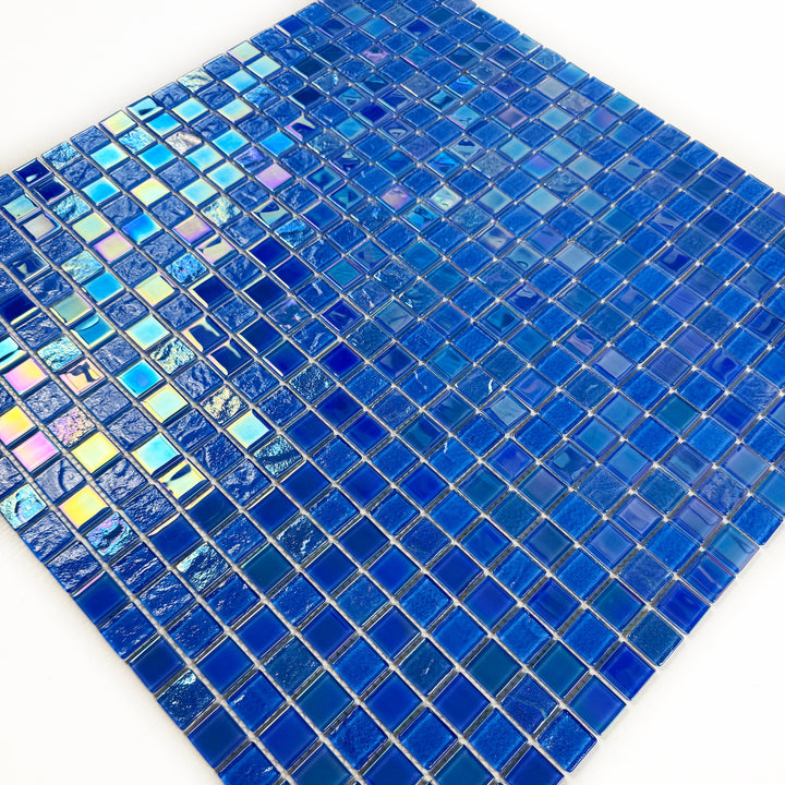 Lustre Flow French Blue Iridescent Mixed Wave Pattern Crystal Glass Mosaic