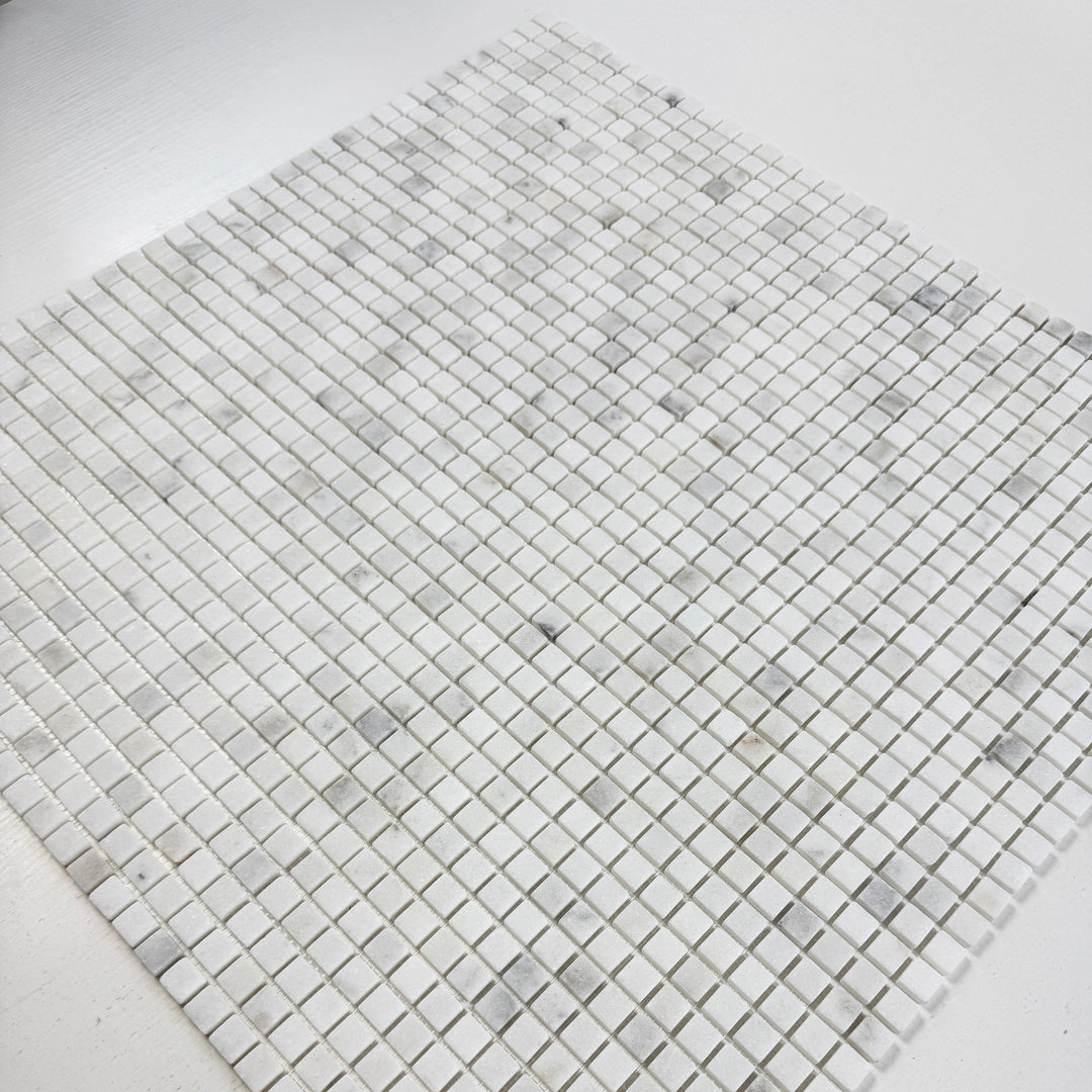 Zen Terra Kwong Sal White Honed Square Marble Mosaic