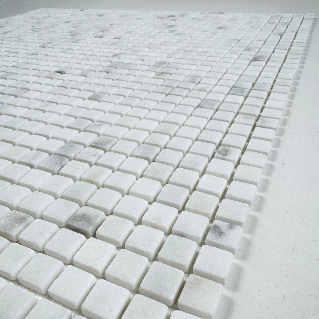 Zen Terra Kwong Sal White Honed Square Marble Mosaic