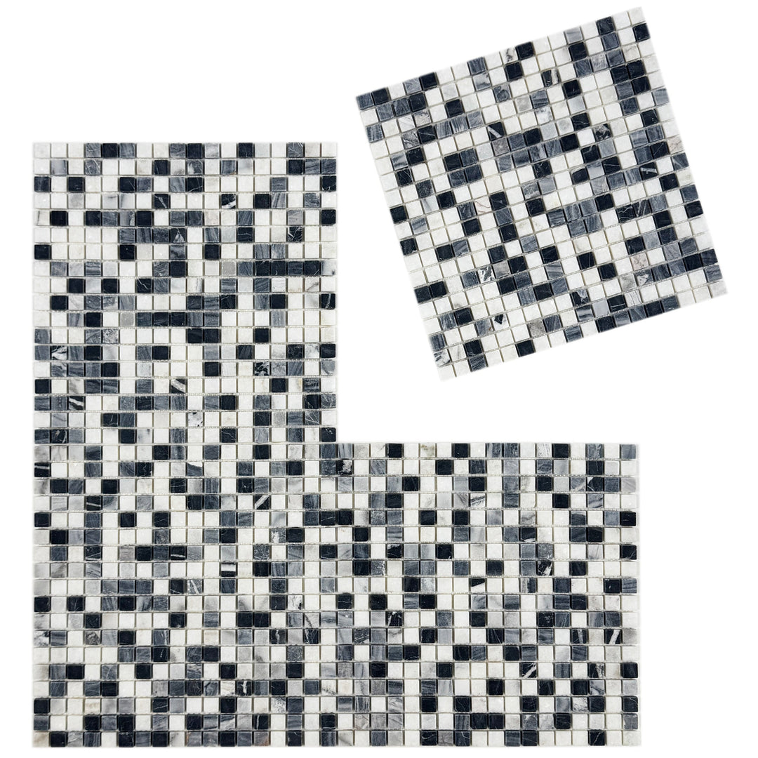 Zen Terra White & Lava Grey & Charcoal Grey Mixed Honed Random Pattern Square Marble Mosaic