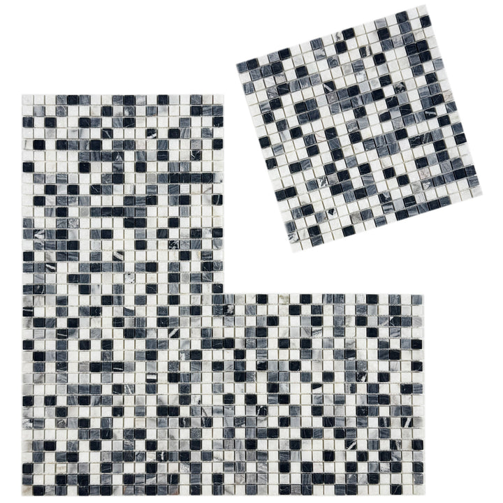 Zen Terra White & Lava Grey & Charcoal Grey Mixed Honed Random Pattern Square Marble Mosaic