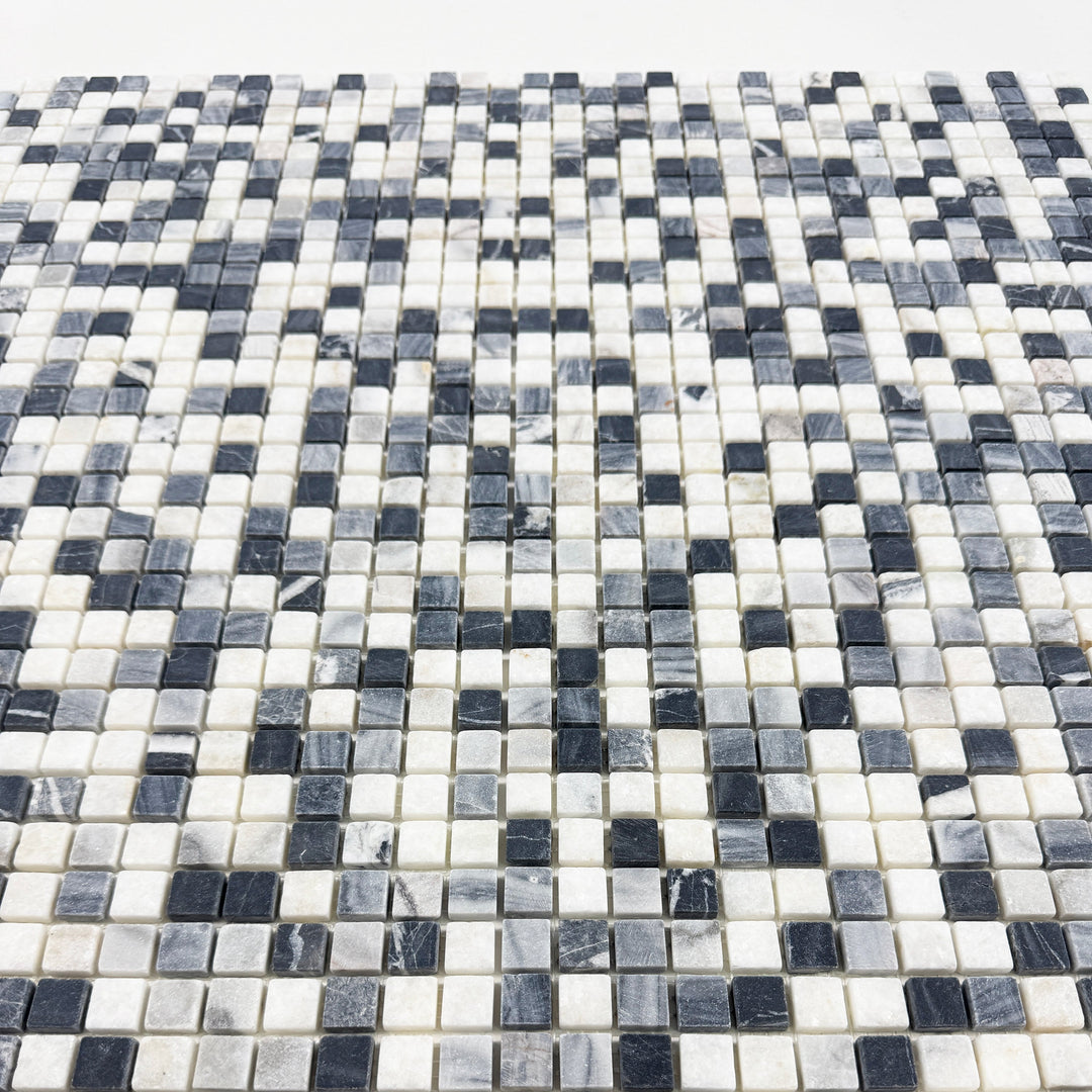 Zen Terra White & Lava Grey & Charcoal Grey Mixed Honed Random Pattern Square Marble Mosaic