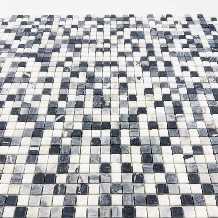 Zen Terra White & Lava Grey & Charcoal Grey Mixed Honed Random Pattern Square Marble Mosaic