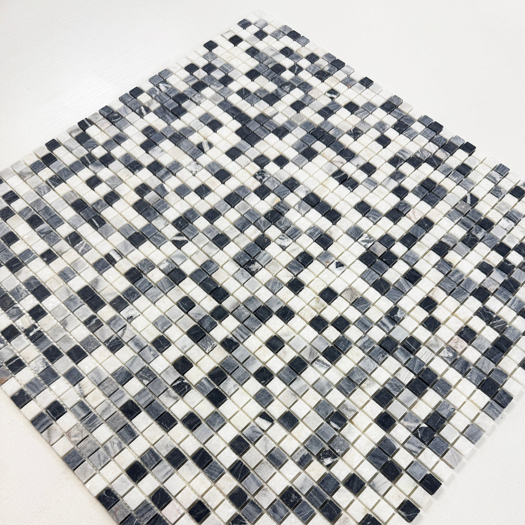 Zen Terra White & Lava Grey & Charcoal Grey Mixed Honed Random Pattern Square Marble Mosaic