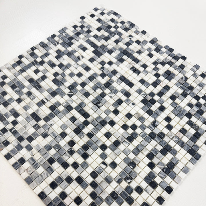 Zen Terra White & Lava Grey & Charcoal Grey Mixed Honed Random Pattern Square Marble Mosaic