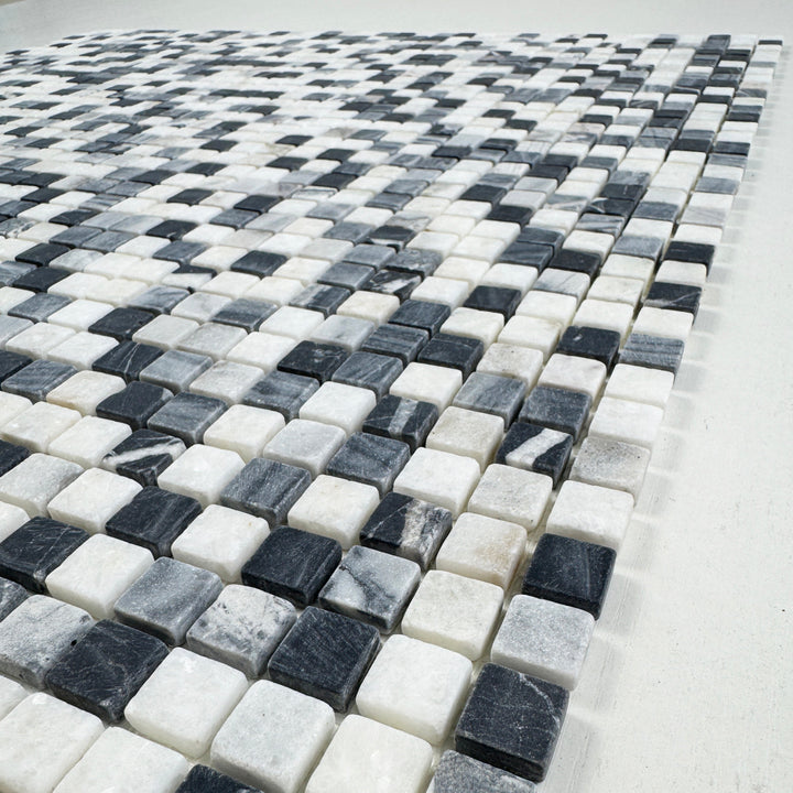 Zen Terra White & Lava Grey & Charcoal Grey Mixed Honed Random Pattern Square Marble Mosaic