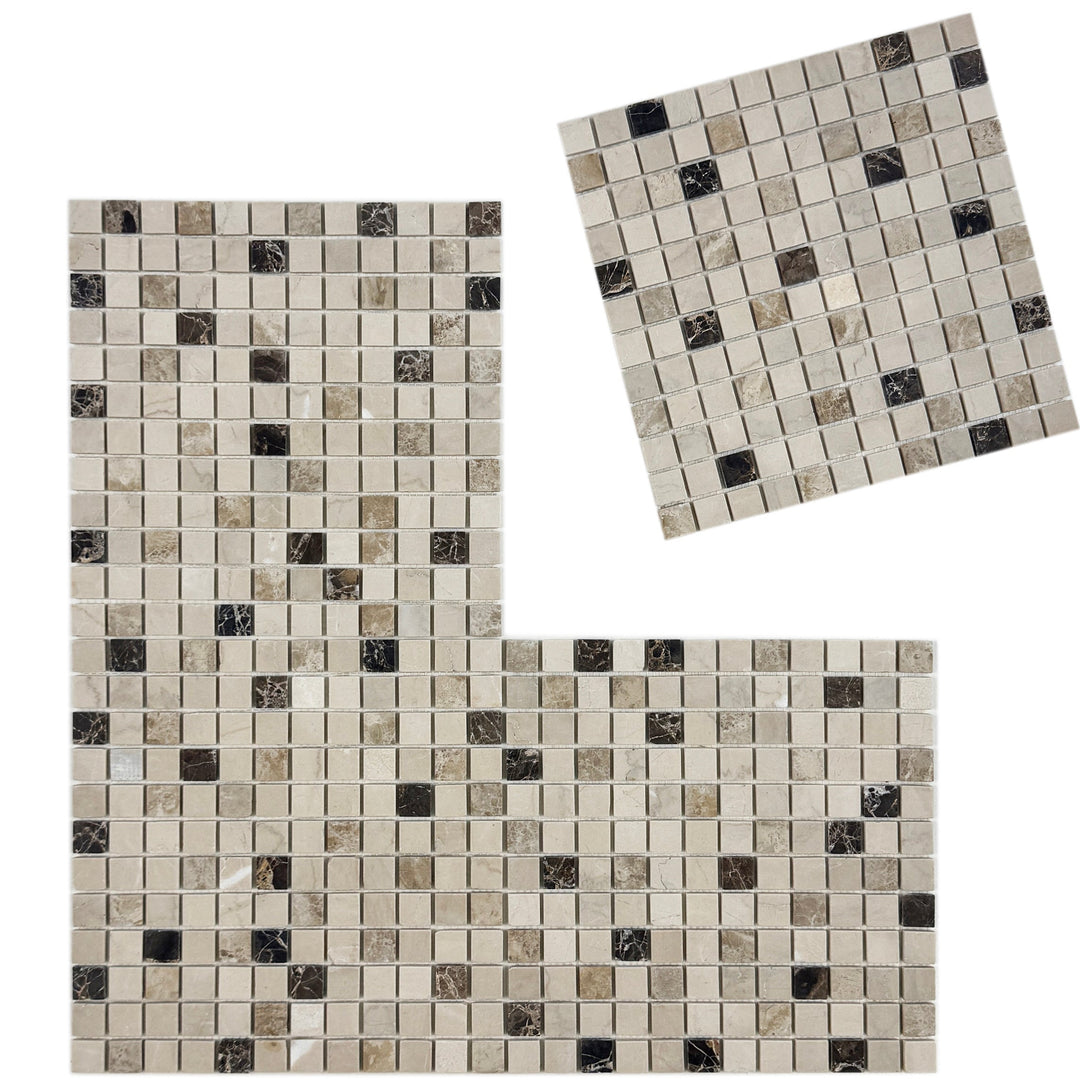 Zen Terra Dark Emperador & Light Emperador & Cream Marfil Mixed Polished Random Pattern Square Marble Mosaic