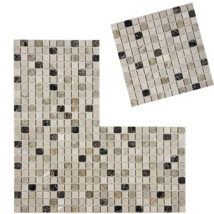 Zen Terra Dark Emperador & Light Emperador & Cream Marfil Mixed Polished Random Pattern Square Marble Mosaic