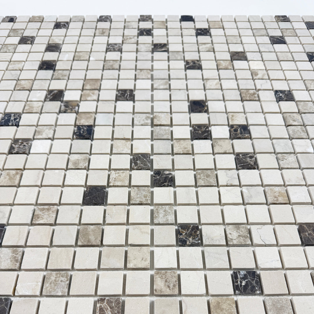 Zen Terra Dark Emperador & Light Emperador & Cream Marfil Mixed Polished Random Pattern Square Marble Mosaic
