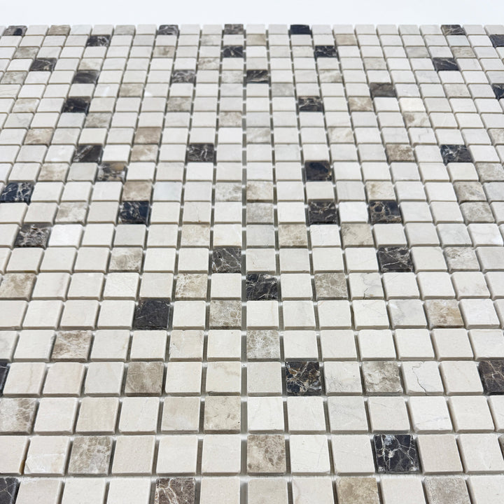 Zen Terra Dark Emperador & Light Emperador & Cream Marfil Mixed Polished Random Pattern Square Marble Mosaic