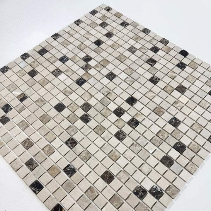 Zen Terra Dark Emperador & Light Emperador & Cream Marfil Mixed Polished Random Pattern Square Marble Mosaic