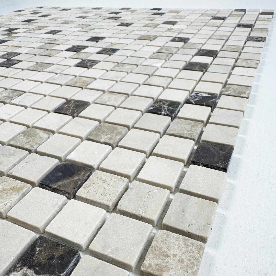 Zen Terra Dark Emperador & Light Emperador & Cream Marfil Mixed Polished Random Pattern Square Marble Mosaic