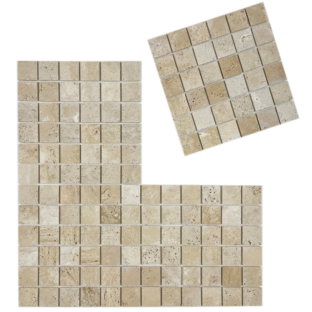 Beige Sandstone Light Beige  Honed Square Travertine Marble Mosaic