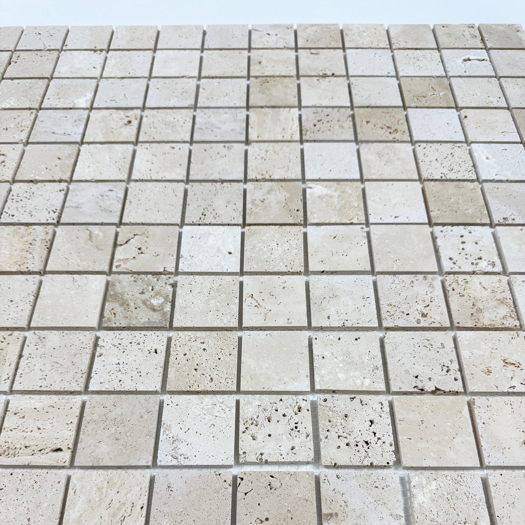 Beige Sandstone Light Beige  Honed Square Travertine Marble Mosaic