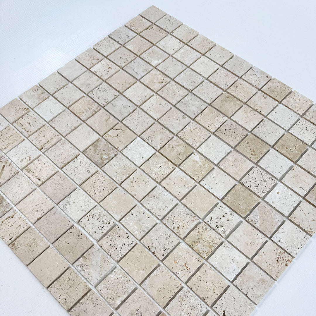 Beige Sandstone Light Beige  Honed Square Travertine Marble Mosaic