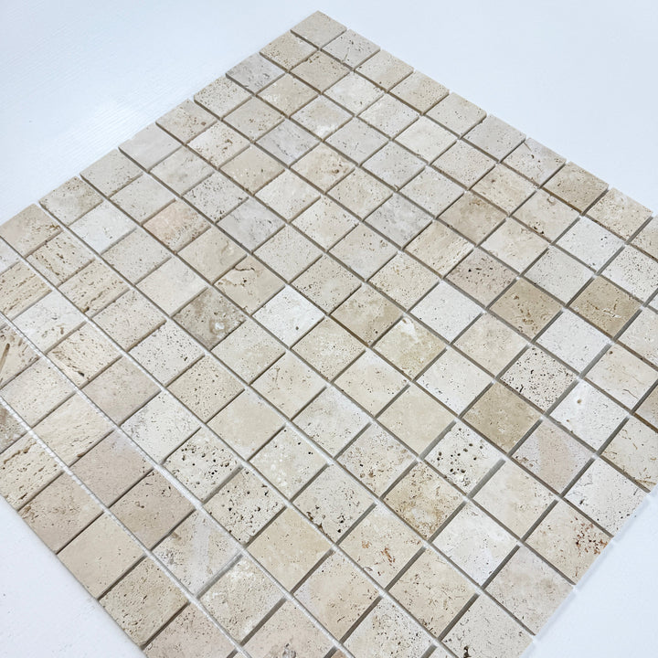 Beige Sandstone Light Beige  Honed Square Travertine Marble Mosaic