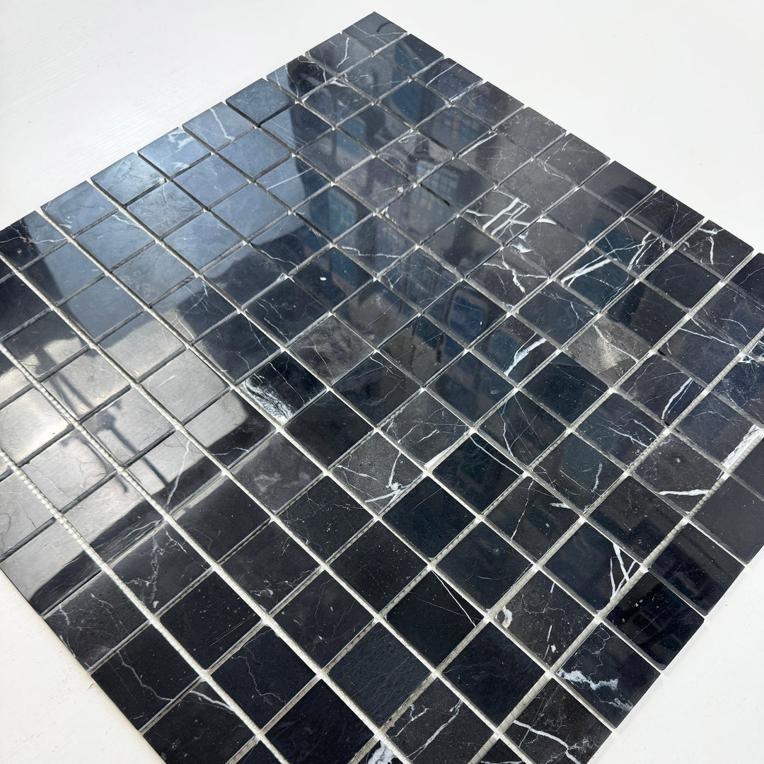Noir Crest Black Marquina Polished Square  Marble Mosaic