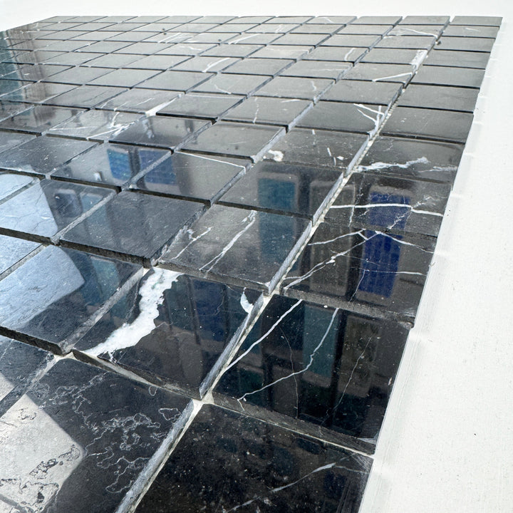 Noir Crest Black Marquina Polished Square  Marble Mosaic