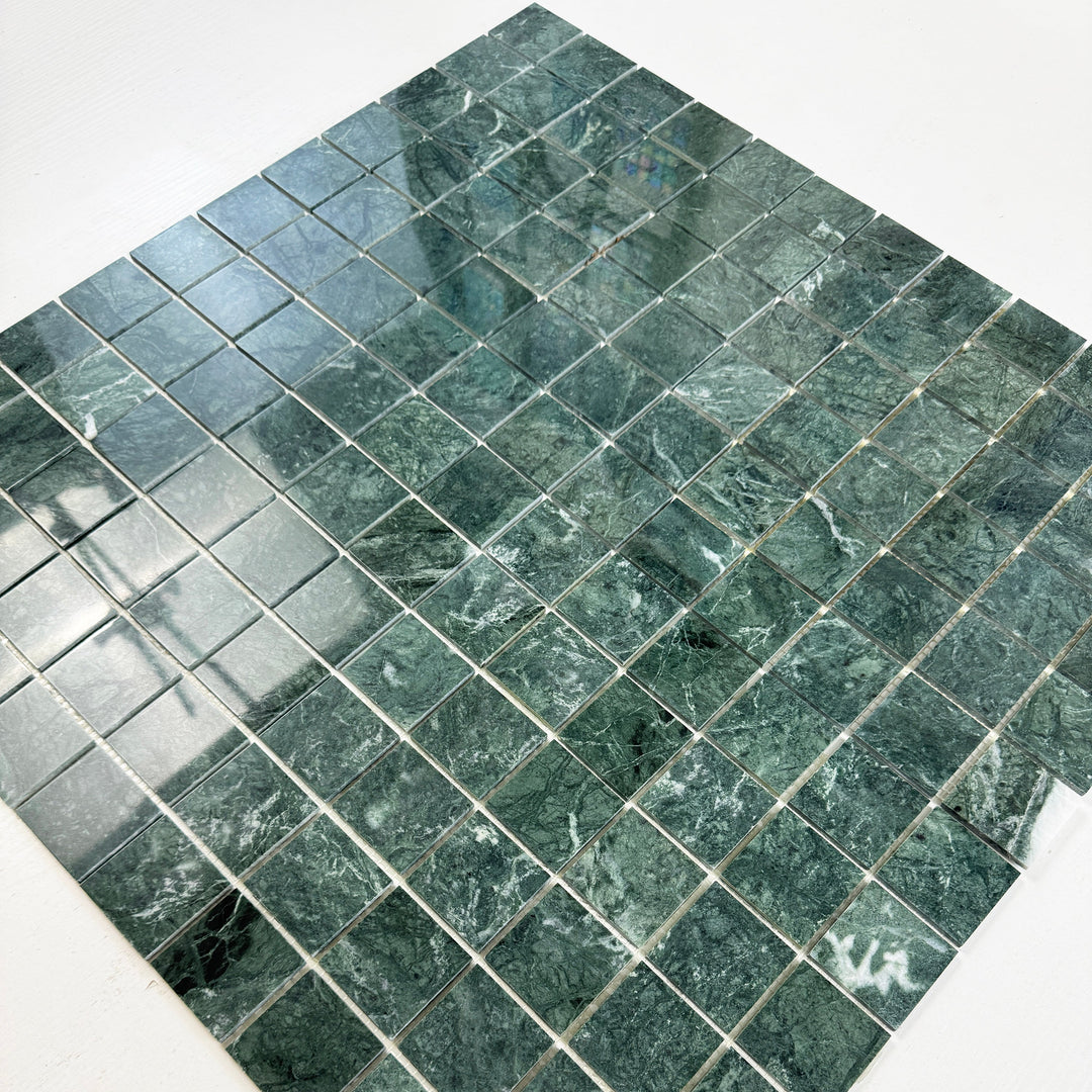 Emerald Ridge Dark Green Polished Square  Marble Mosaic