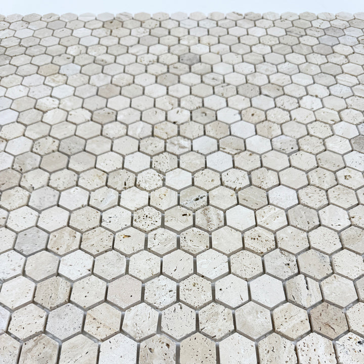Beige Sandstone Light Beige  Honed Hexagon Travertine Marble Mosaic