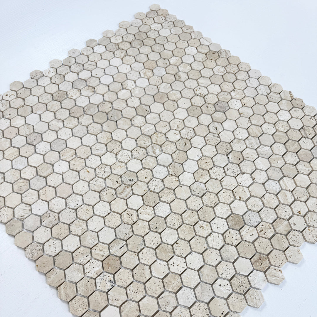 Beige Sandstone Light Beige  Honed Hexagon Travertine Marble Mosaic
