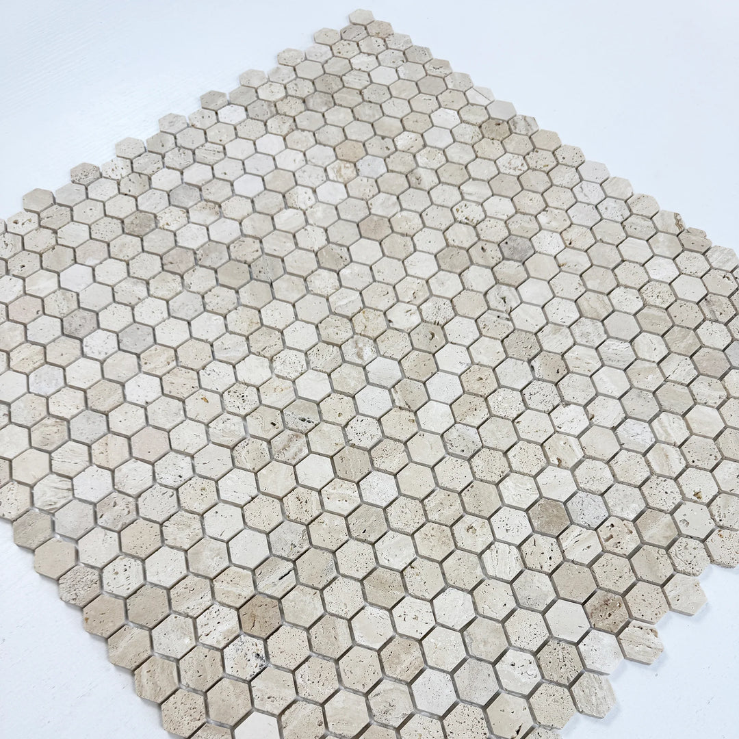 Luminé Beige Travertine Hexagon Mosaic – Honed