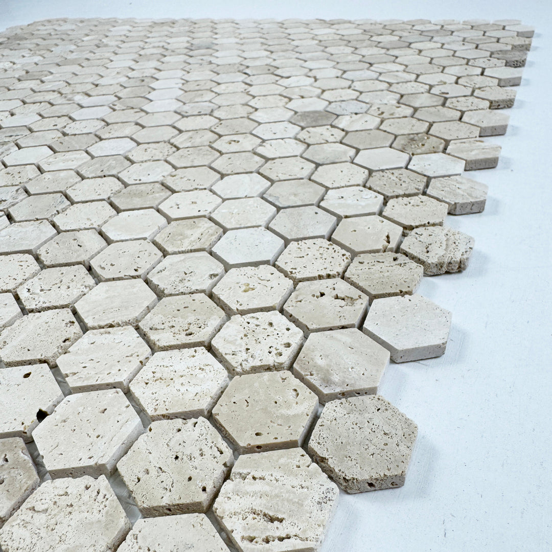 Beige Sandstone Light Beige  Honed Hexagon Travertine Marble Mosaic