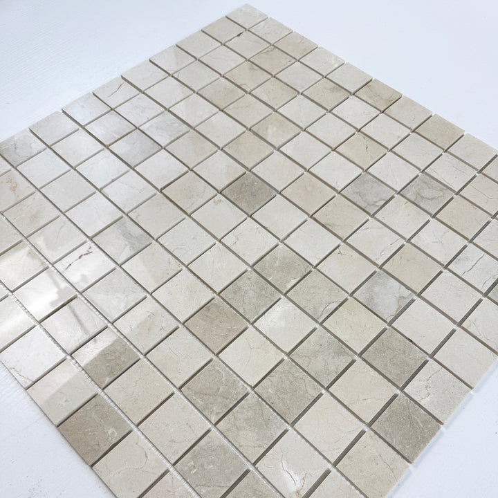 Sand Veil Cream Marfil  Polished Square  Marble Mosaic