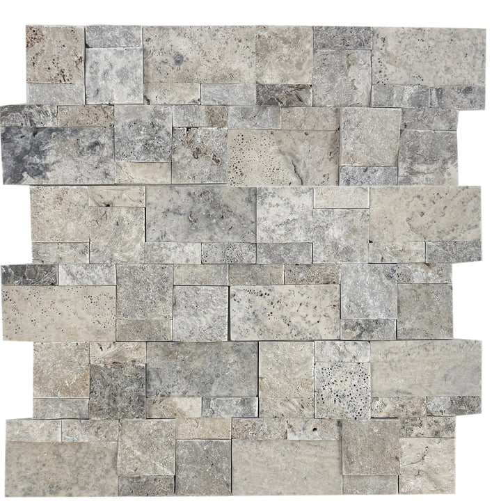 Golden Kasbah Lava Grey & Thunder Grey & Seal Grey Mixed Split Surface  Interlocking Rectangular Pattern Travertine Mosaic