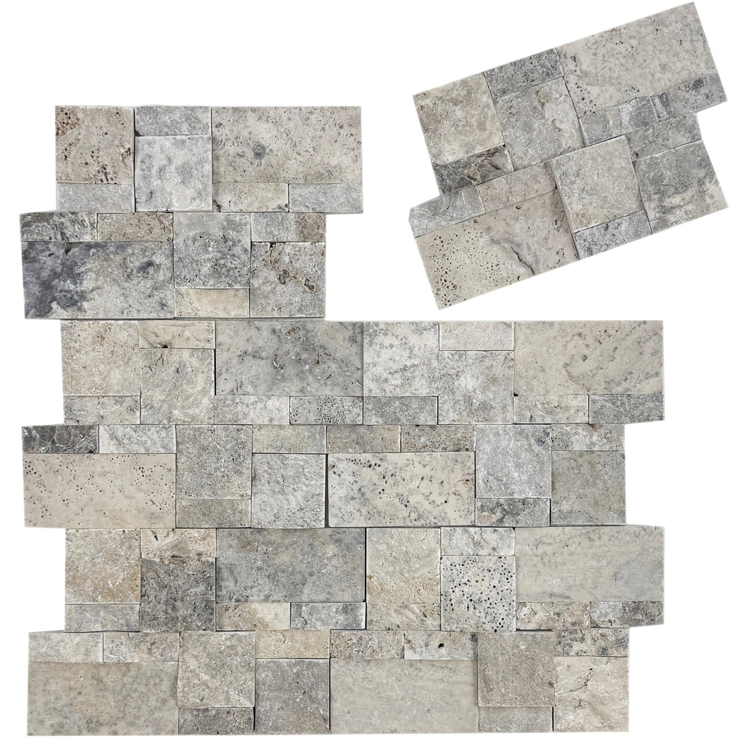 Golden Kasbah Lava Grey & Thunder Grey & Seal Grey Mixed Split Surface  Interlocking Rectangular Pattern Travertine Mosaic
