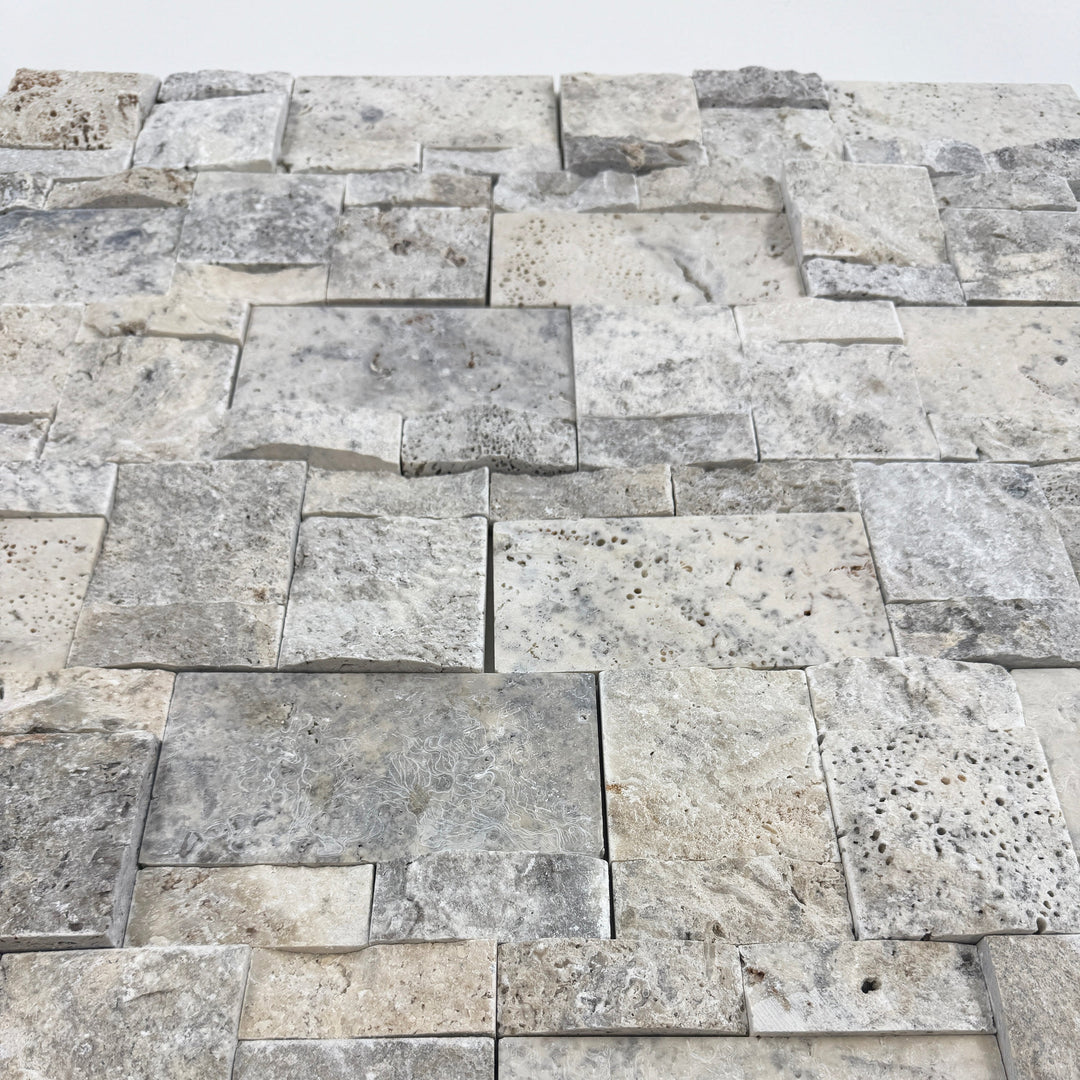 Golden Kasbah Lava Grey & Thunder Grey & Seal Grey Mixed Split Surface  Interlocking Rectangular Pattern Travertine Mosaic